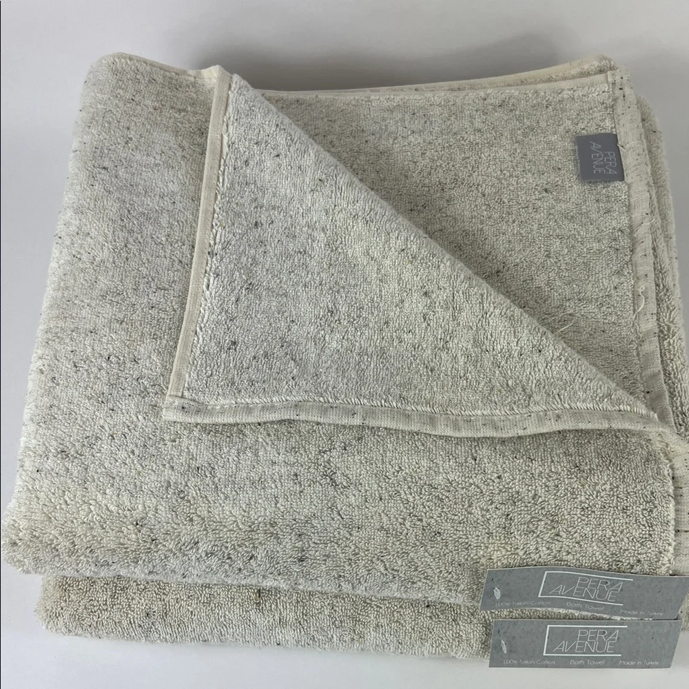 Pera Avenue Turkish Cotton Bath Towels Tan Black Speckles Plush Set of 2 NEW